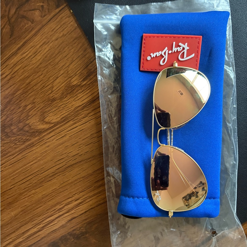 Ray-Ban Gold Frame Sunglasses with Blue Case
